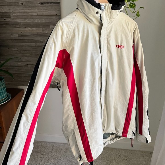 MARKER Off White with Red and Black Stripes Ski Snowboard Sporty Jacket Medium - Picture 3 of 14